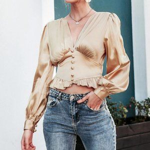 Ruffle Hem Satin Top